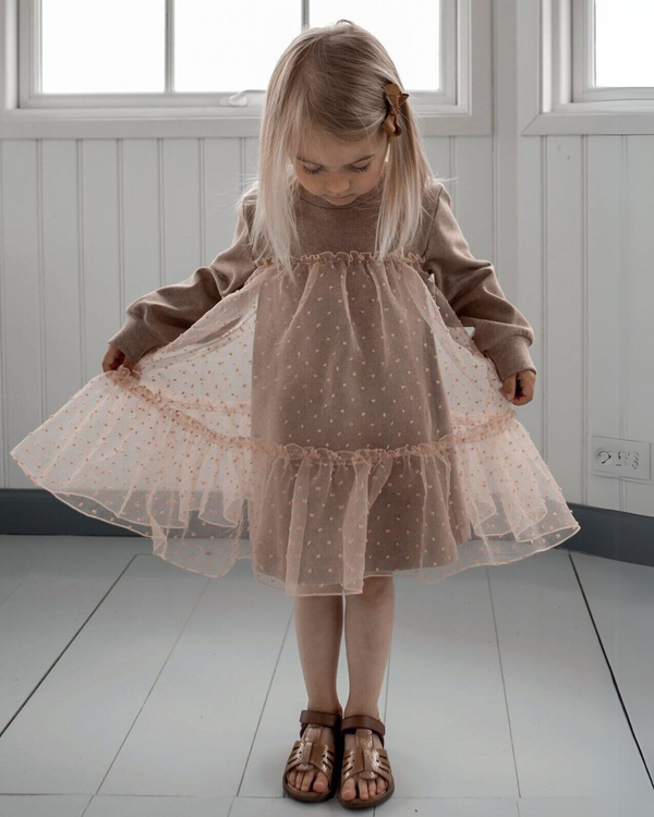 DRESS IN ORGANIC COTTON AND PINK ORGANZA